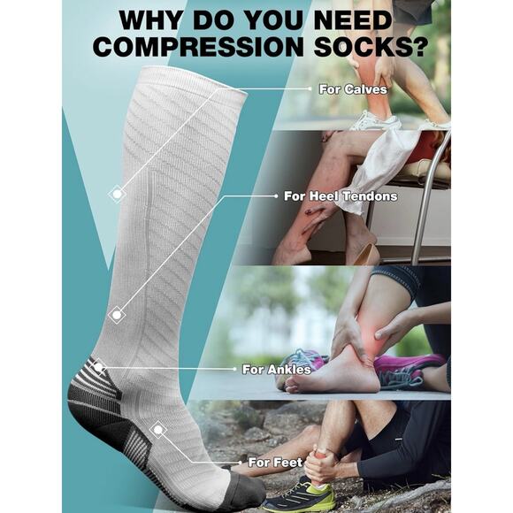 Compression Socks Stockings Knee High Womens Mens Medical 20-30 mm XL Gray Black - Picture 6 of 8